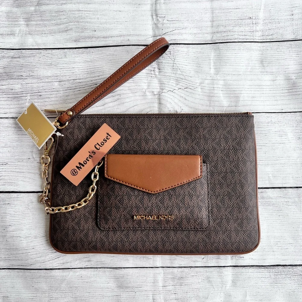 MICHAEL KORS JS BROWN LG 2N1 CARD CASE AND WRISTLET
